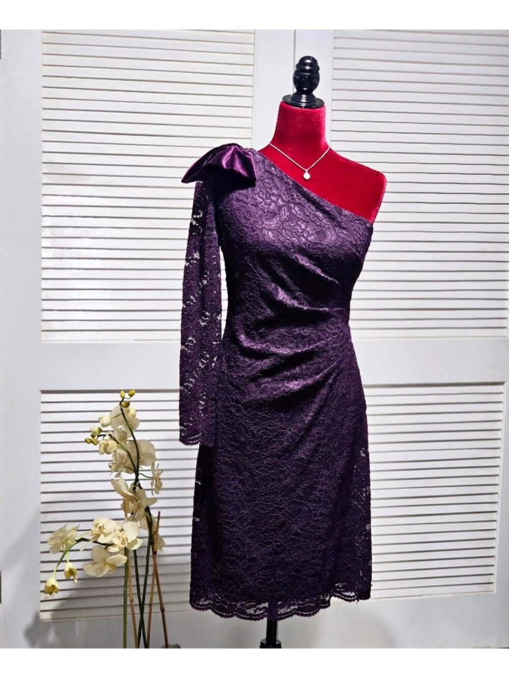 NWT Jessica Howard Women's Purple Lace  Velvet Bow Cocktail Dress Size 8 317